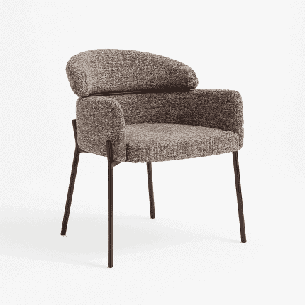 Stylish armchair with textured fabric and sleek metal legs for contemporary home interior.